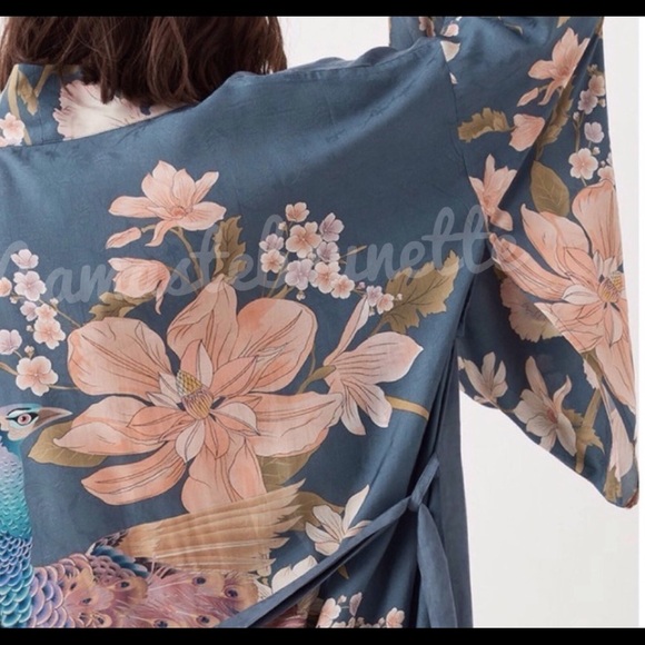 🌸nwot🌸 Vintage Inspired Boho Gypsy Floral Peacock Waterfall Spell Kimo - Picture 17 of 17
